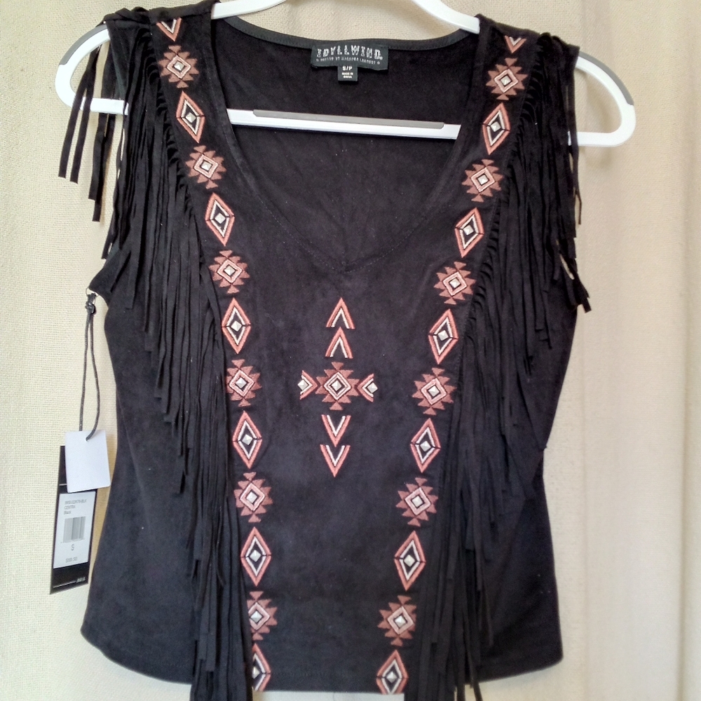 🐎WESTERN FRINGE EMBROIDERY STUDDED SLEEVELESS TOP SIZE SMALL SHIRT